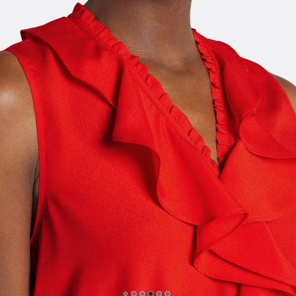 NWT, Karl Lagerfeld Paris, Sleeveless Ruffled Blouse, Red, Large - Picture 3 of 7